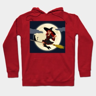 Halloween Flying Witch On Broom Hoodie